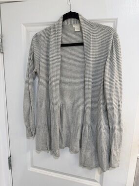 Joe Fresh Open-Front Lightweight Striped Cardigan - Gray & White